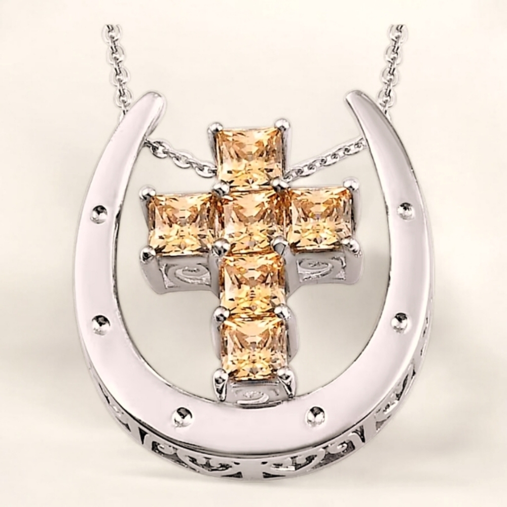 🔥Platinum over Sterling Silver Finest Yellow CZ  Pendant Necklace 4.35 ctw 20"
